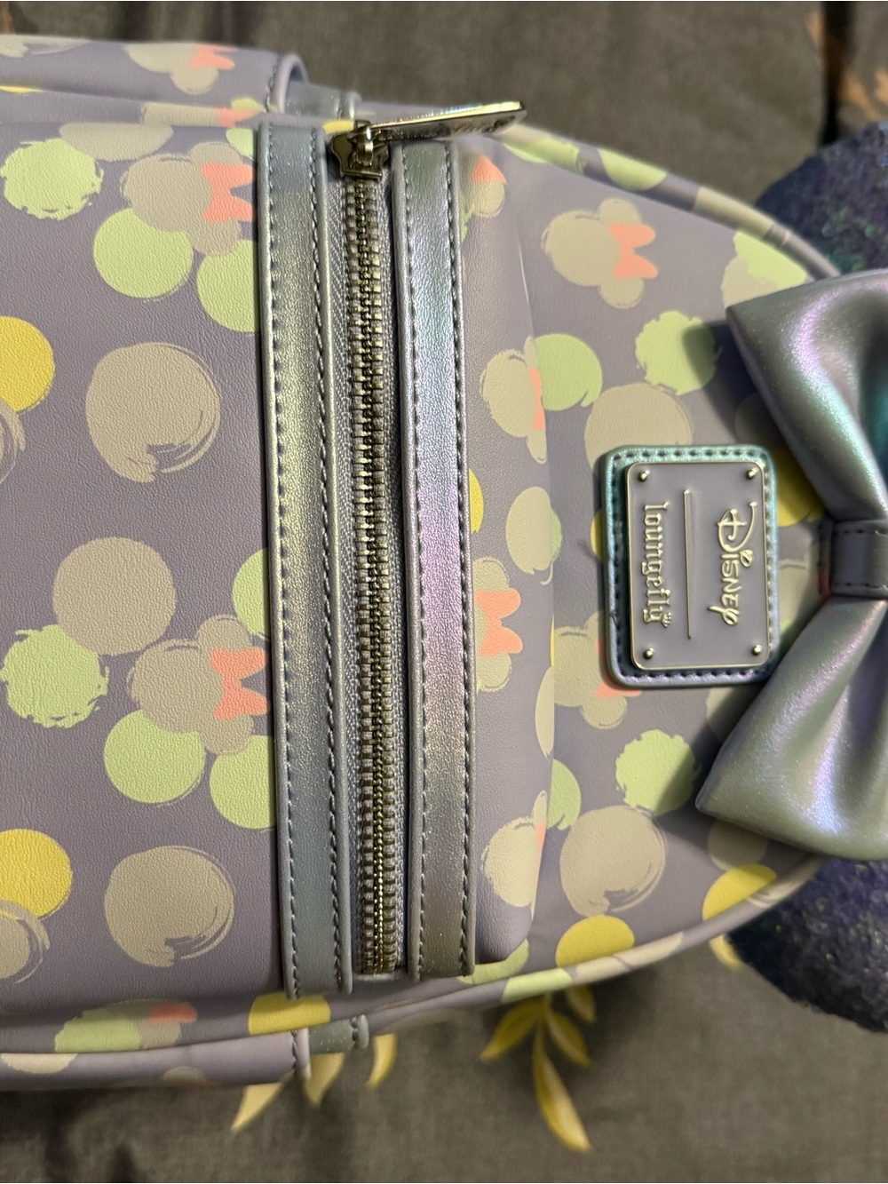 Loungefly Lavender Mini Backpack with Pastel Polka Dots and Iridescent Bow